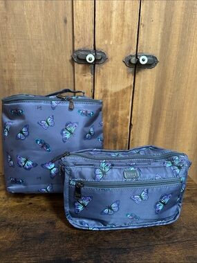 Lug Butterfly Print Cosmetic Bag Set - Dark Gary